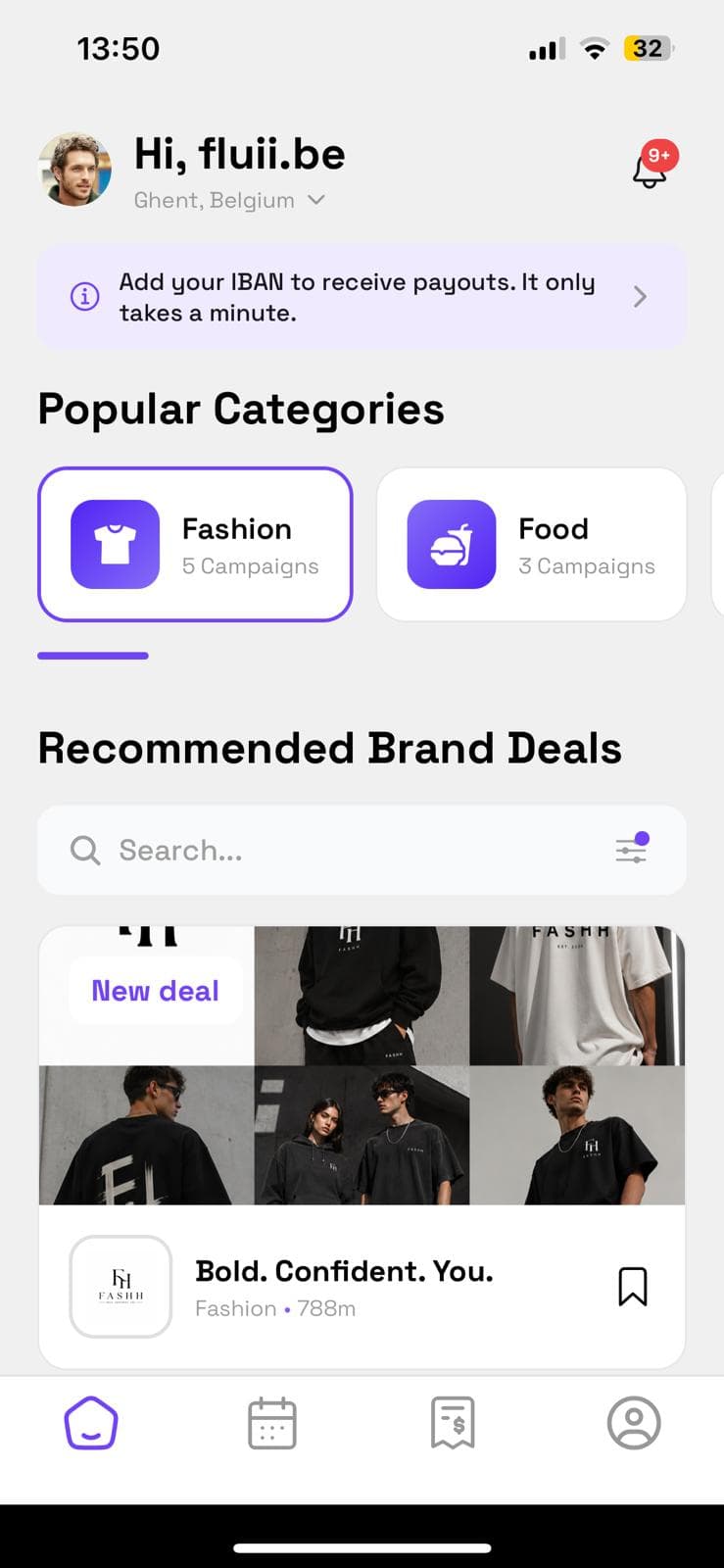 Fluii-app — Kies een brand deal